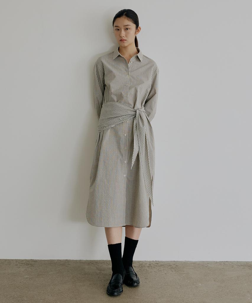 Artid Scarf Check Shirt Dress_Ivory