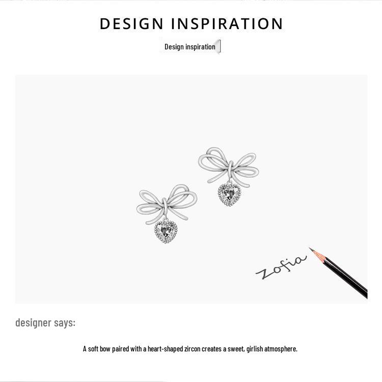 Yinziyun Sterling Silver Bow & Heart Earrings - S925 Christmas Jewelry for Women (SCE962)
