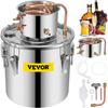 VEVOR Still Distiller 8,5 Gallonen Edelstahl Wasser Destilliergerät 38L Kupferrohr Heimbrau-Set Eingebautes Thermometer für DIY Whisky Wein Brandy Silber