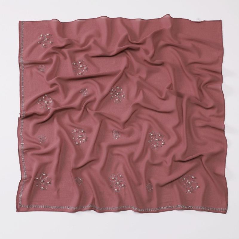 Pearl Chiffon Clover Rhinestone Beaded Ethnic Square Scarf For Women