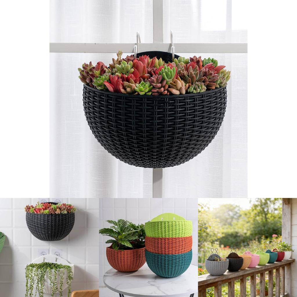 Wall Mount Planter With Rattan Style Wicker Design For Indoor Garden Decor
