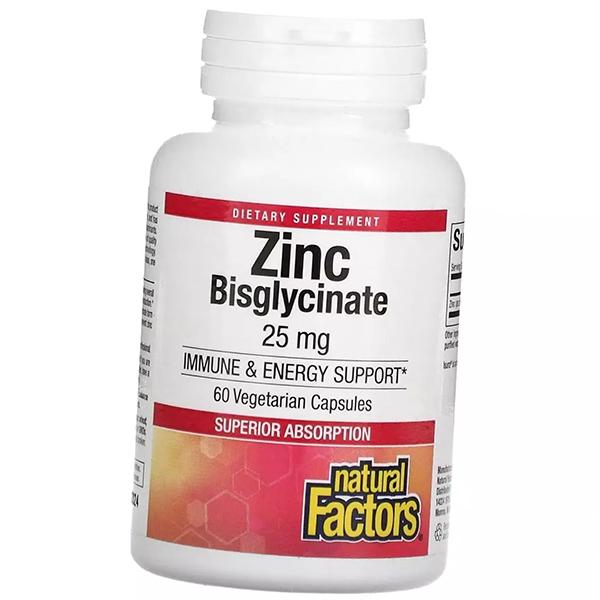 

Цинк Бісгліцинат, Zinc Bisglycinate 25, Natural Factors 60вегкапс (36406045) 60vcaps