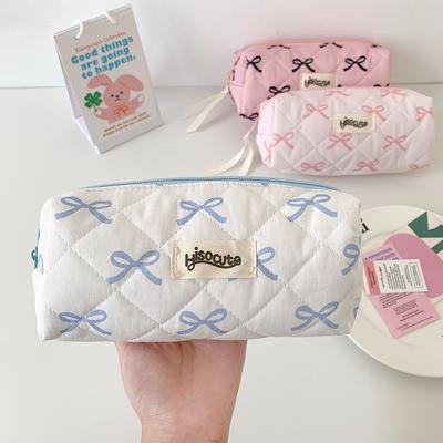 New Korean Bow Makeup Bags Woman Cosmetic Bag Portable Toiletry Bag Student Stationery Bag Pencil Case Makeup Brushes Organizer
