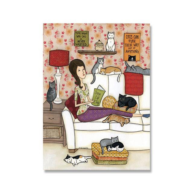 

Художественный постер, винтажный забавный женский постер с черными кошками, абстрактная живопись Anvas, скандинавский цвет, художественный принт, настенная картина для стирки без рамки 30*40cm