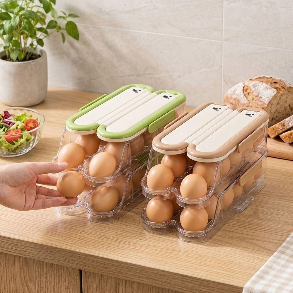Transparent Automatic Rolling Egg Container Food Grade Refrigerator Egg Rack for Kitchen
