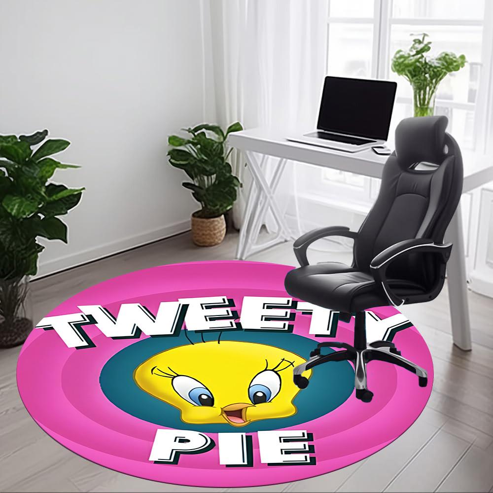 1pc Looney Tunes Tweety Pie Office Round Area Rug, Under Office Chairs Bedroom Living Room Home Decor A1022305
