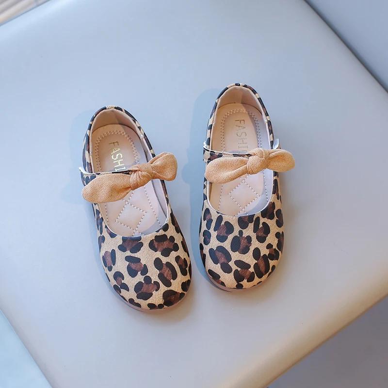 Girls Mary Janes Leopard Prints Style Fashion Princess Kids Leather Shoes with Bow-knot Sweet Chic 2025 Spring Autumn Brand New