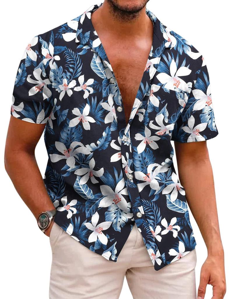 Summer Short Sleeve Flower Shirt Men'S Beach Large Size Casual 3D Digital Printing Men'S Shirt Tide