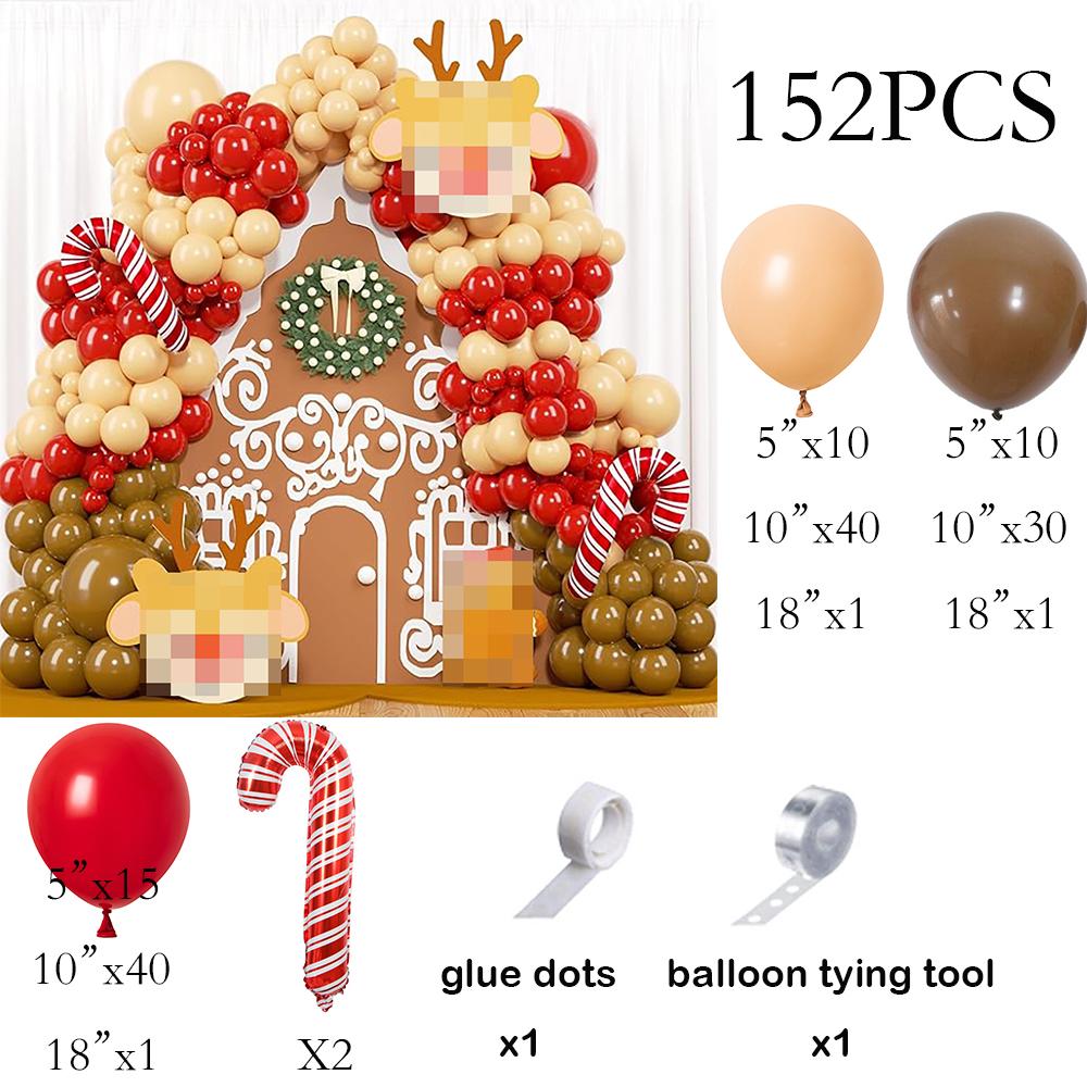 

152pcs Christmas Theme Balloons Garland Retro Nude Khaki Red Balloon Arch Kit Christmas Candy Cane Globos Xmas Party Decoration As Picture
