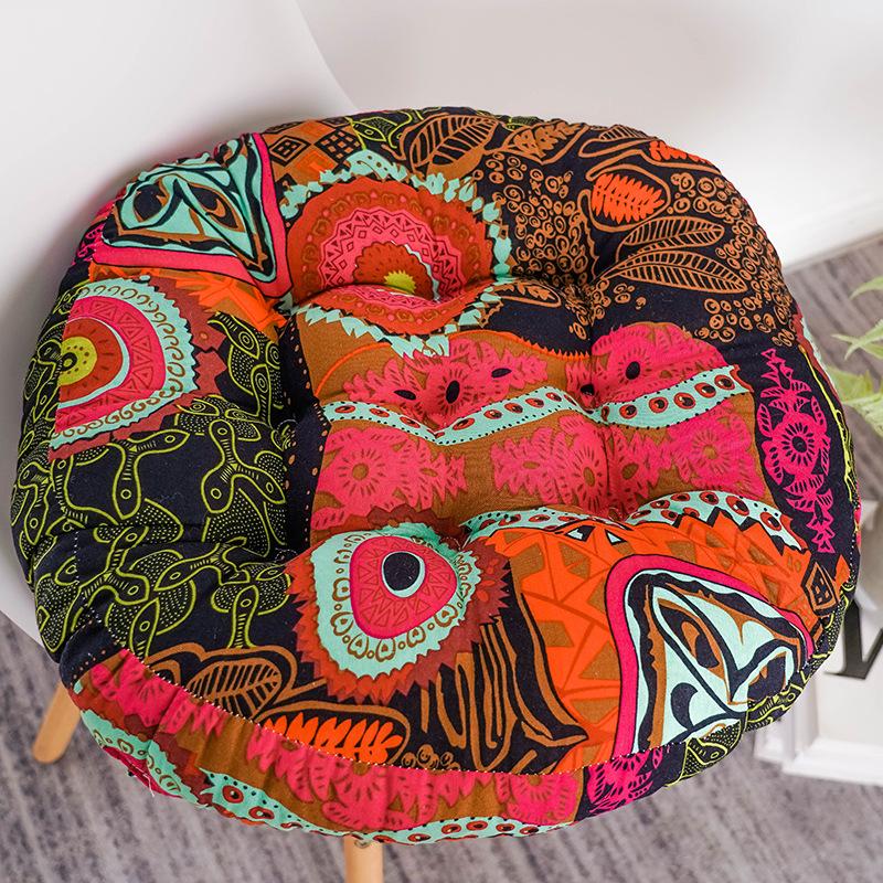 Ethnic Fabric Thickened Round Cotton Linen Cushion for Bay Window, Tatami, Prayer, Teahouse, or Yoga.