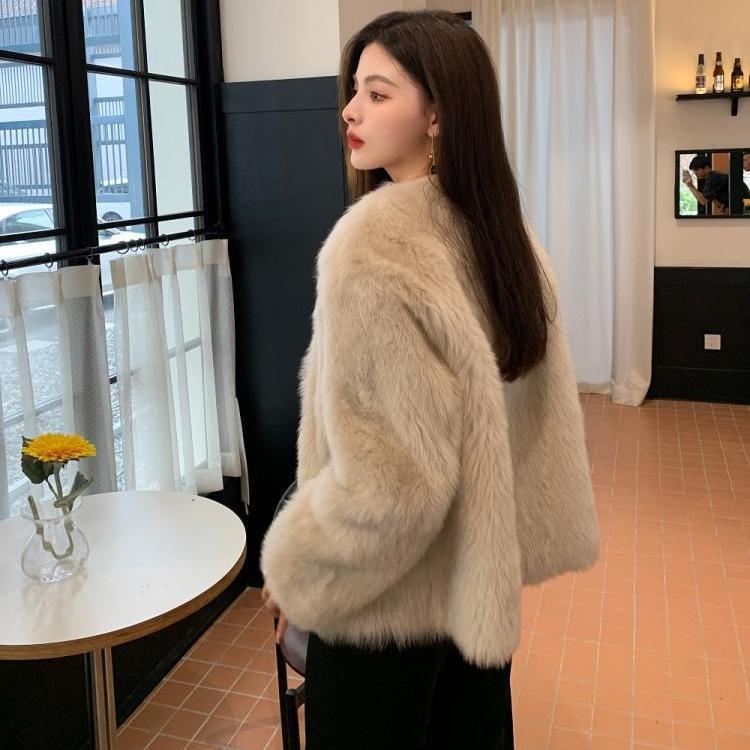 Imitation fur jacket women's new winter double-breasted imitation fox hair with cotton thickened light retro top trendy