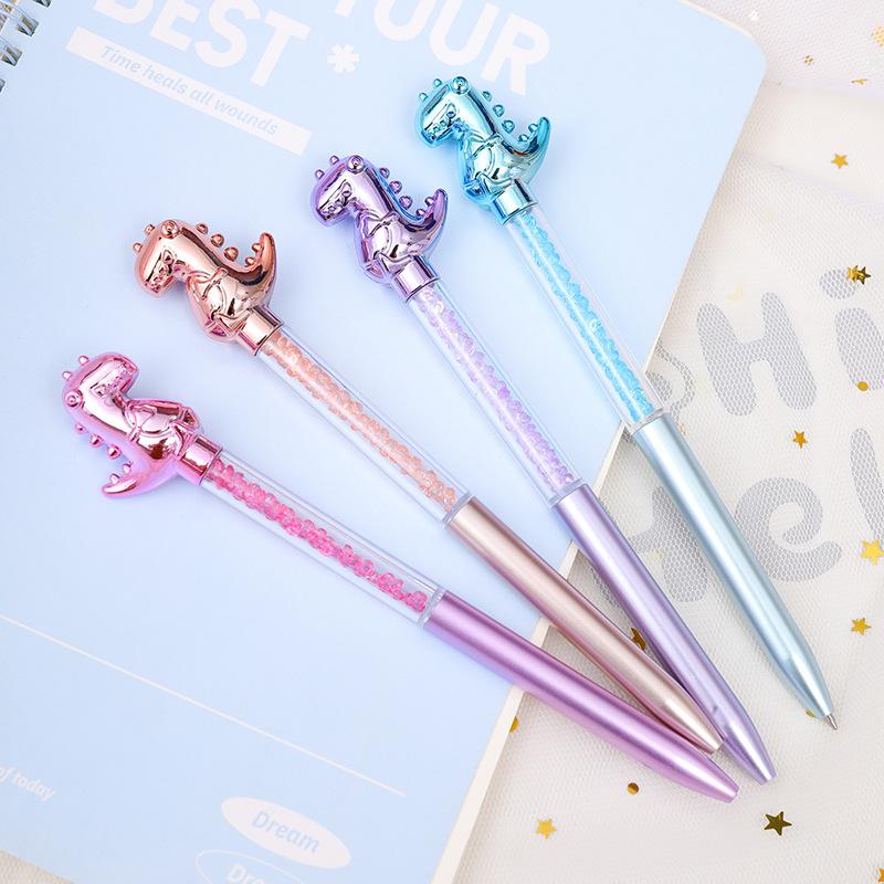 5Pcs/Lot Cute Leaky Toothed Dinosaur Diamond Ballpoint Pen Cartoon Twist Ball Point Pens Blue Ink Signature Writing Stationery