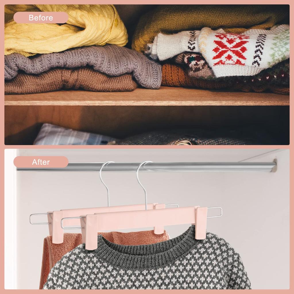 10 Pack Pants Hangers with Adjustable Non-Slip Clips Anti-Rust Hanging Hook for Trouser,Skirts,Jeans,Clothes Hangers