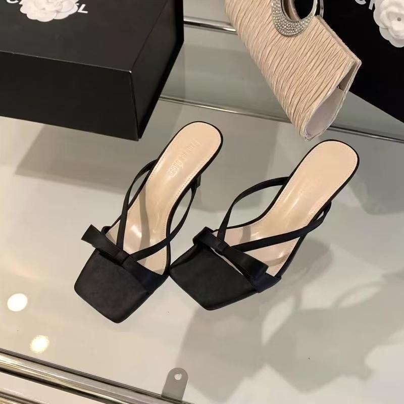 Stiletto sandaler älvskor med kjol rosett temperament högklackar sommar 2025 nytt franskt nisch