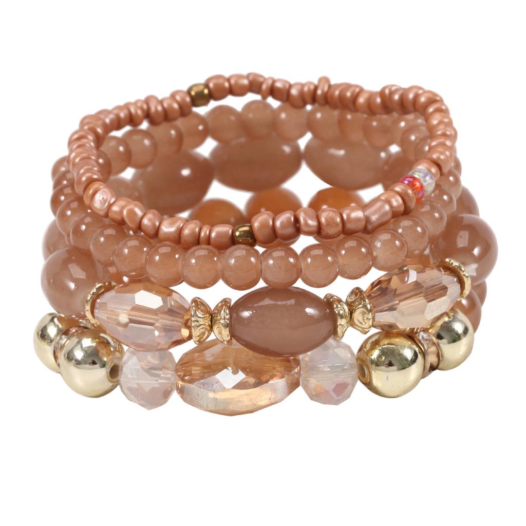 Bohemian Beaded Bracelet Fashion Jewelry Wholesale Imitation Agate Crystal Rhinestone Elastic Bracelet Four Packs