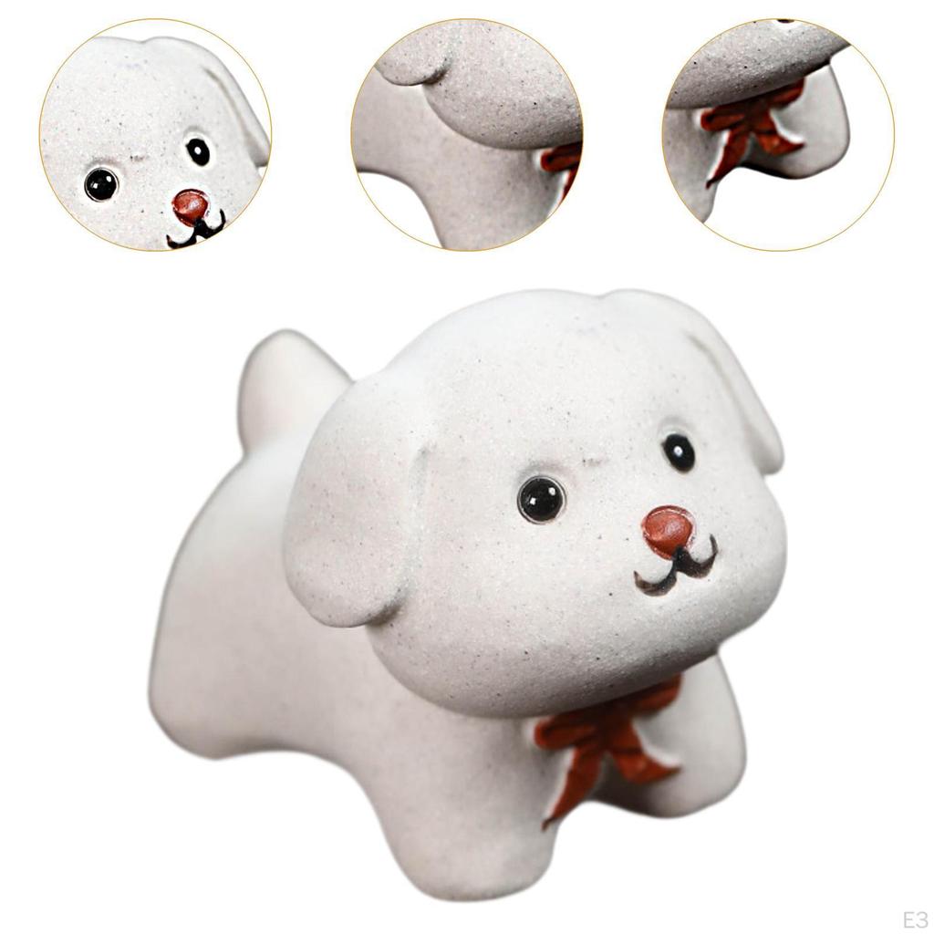 Clay Mini Puppy Dog Statue Desktop Ornament Lovely Handmade Tea Pet Miniature for Fairy Garden