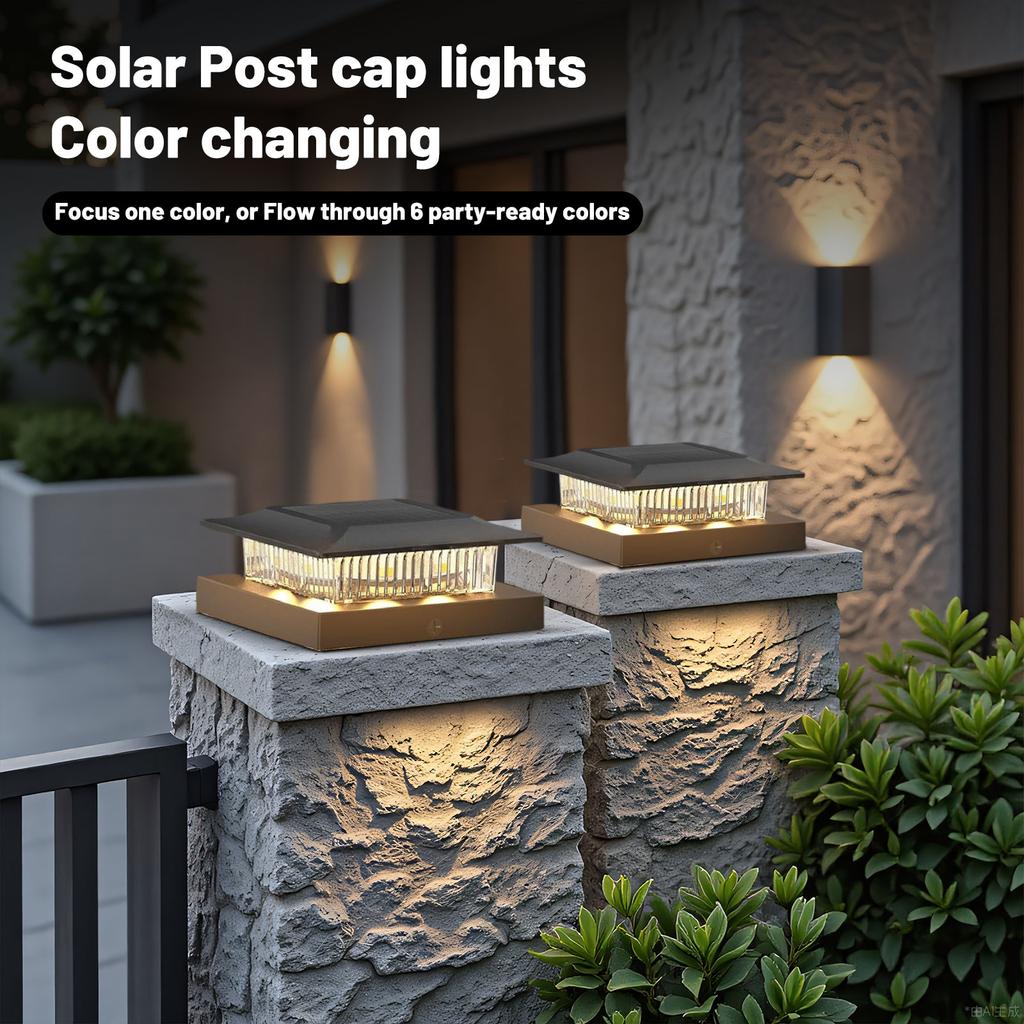 Luzes Solares para Topo de Poste Exterior -, 4x4 Luzes Solares para Poste de Cerca com Mudança de Cor RGB, Para - Decoração de Pátio, Quintal e Jardim, Servem para Postes de Madeira e Vinil 4x4