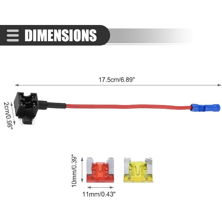 Motoforti Universal Add a Circuit 12V Low Profile Mini Fuse Tap Holder Adapter with 2pcs 10A 20A APS Blade Type Fuse, Plastic, Blue, 1 Set