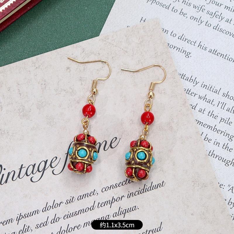 Handmade Niche Nepalese Exotic Tibetan Earrings Retro Temperament Simple Earrings Show Face Thin Earrings
