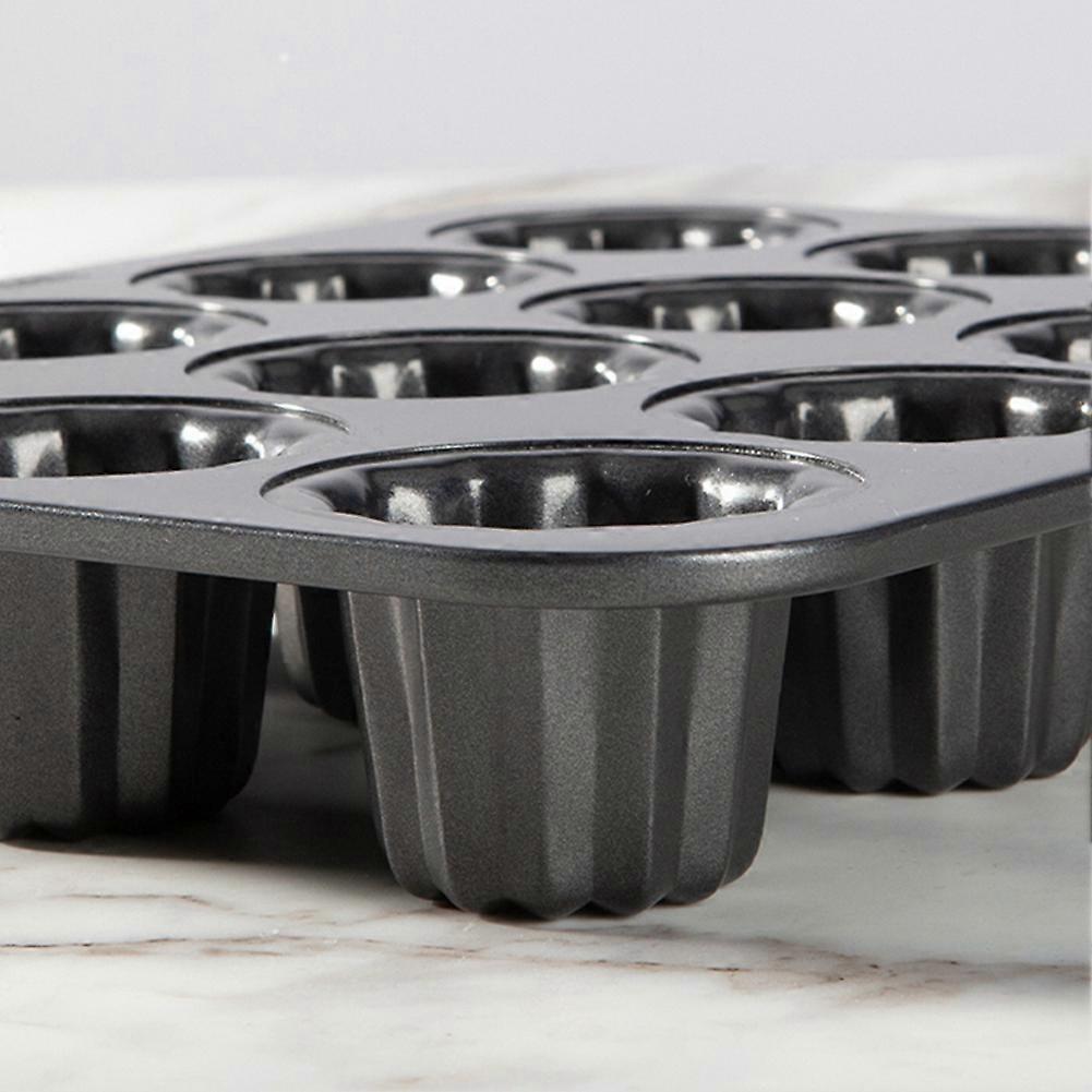 12-Cavity Canele Mold Cake Pan Non-Stick Canele Muffin Bakeware Cupcake Pan for Oven Baking Pudding Molds