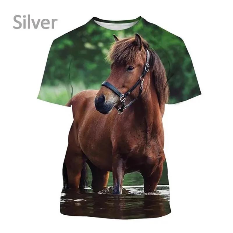 Men's Street Hip-hop Harajuku Style Trendy Short-sleeved Horse 3d Printed T-shirt Cool T-shirt