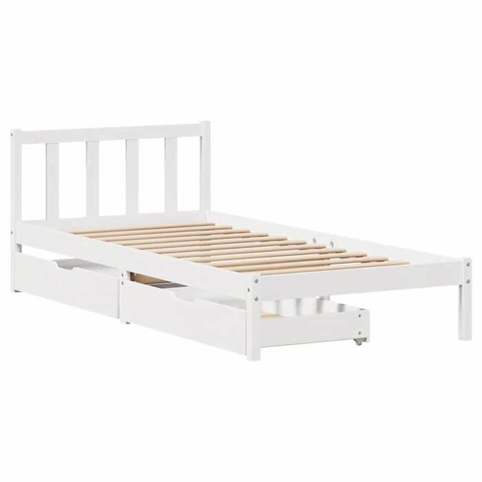 VidaXL Bed Frame with Drawers White 90x190 Cm Solid Pine Wood, Slatted Base, Single Bed Frame, Solid Wood Bed Frame 3301462