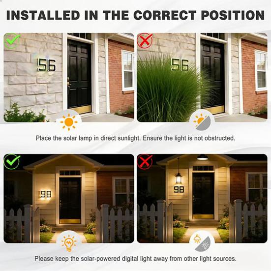 Solar House Number Sign 9-Inch LED Backlight Address Sign Auto On/Off Waterproof Solar LED Number Pendant No-Drill Installation Modern Address Plaque