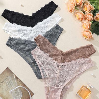 Sexy Underwear for Women Lace V-shaped Underwear Ultra-thin Breathable Women Briefs Low-waist Solid Color Women Underwear Plus Size Women Underwear