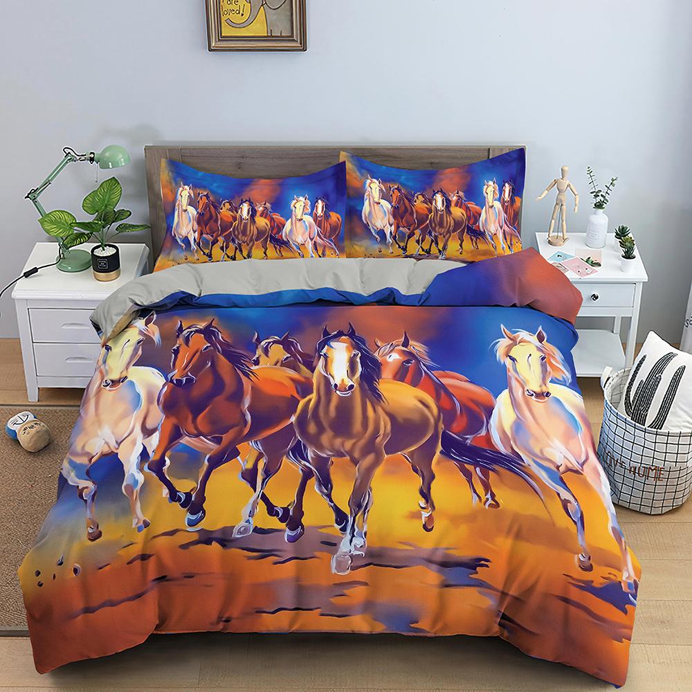 3D Horse Duvet Cover King Queen Size Black White Thoroughbreds Bedding Set For Teens Adults Animal 2/3pcs Polyester Quilt Cover