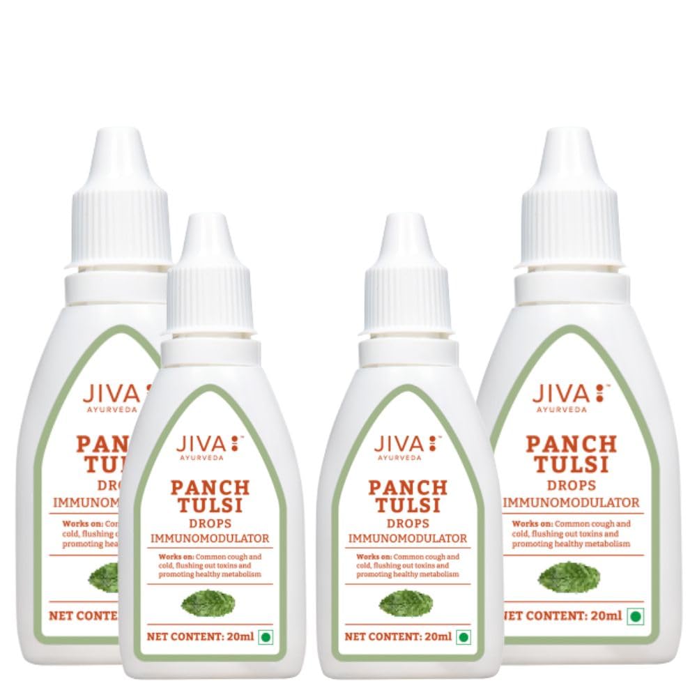 

Jiva Panch Tulsi Drops 20 ml Pack Of 4 Herbal Wellness Concentrate For Daily Detox Support And Balanced Metabolism Care