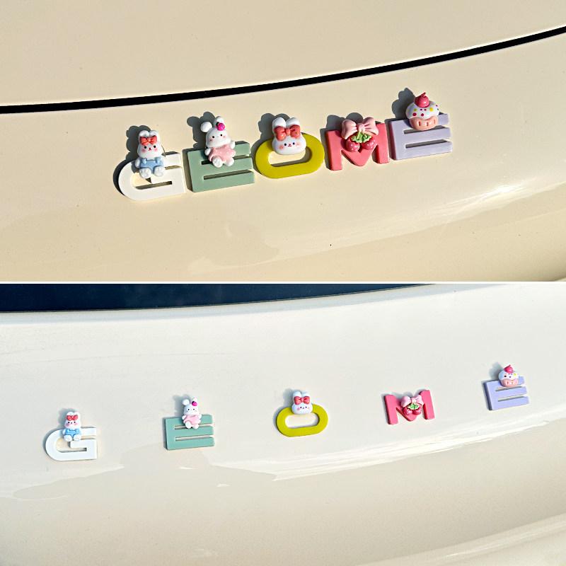 FOr Geely EX2 Cute Letter Stickers for Car Exterior Decoration and Modification Full Coverage for Front and Rear Car Emblems