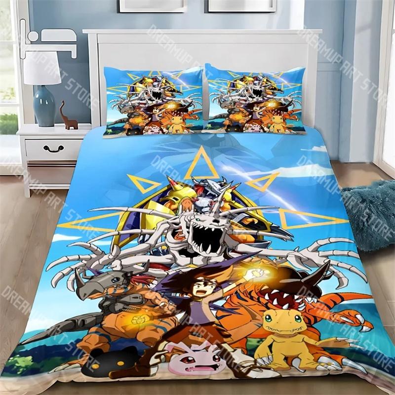 Fashion D-DigimonS Greymons Adventure Bedding Set Single Twin Full Queen King Size Bed Set Kids Bedroom Duvetcover Sets
