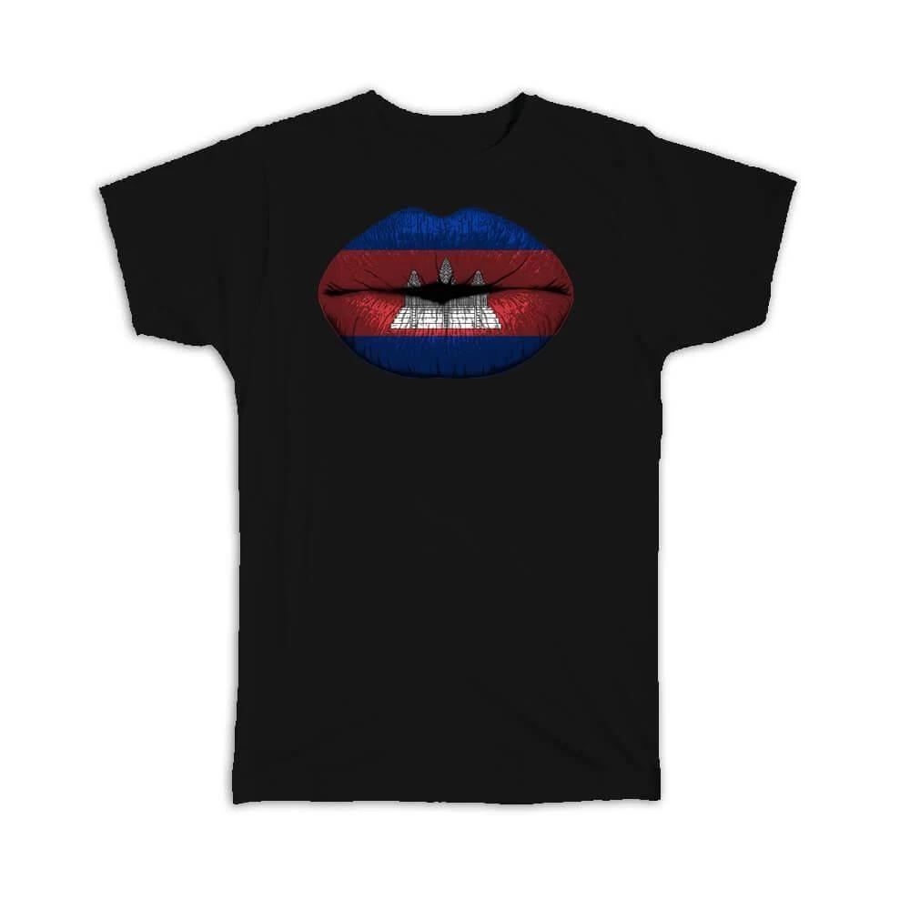 Gift T-Shirt : Lips Cambodian Flag Cambodia Expat Country For Her Women Feminine S