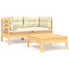 Day and Night - Day and Night Garden Furniture 3 Pieces Solid Pine Wood with Cream Cushions