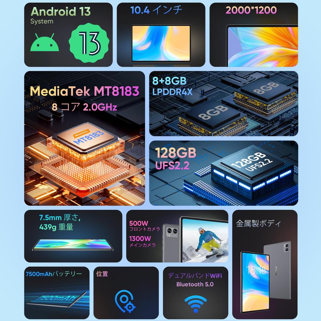 Android 16GB 128GB MTK8183 7500mAh Netflix 2000x1200 FHD Drahtlose Projektion N-one Tablet, 10-Zoll, RAM, ROM, Octa-Core CPU, Akku, Kompatibel,