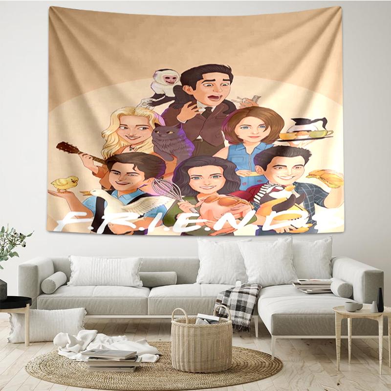 Friends Print Tapestry, Backdrop, Easy Setup, Ideal for Bedroom, Office & Living Room, with Aesthetic Wall Hanging Decor.