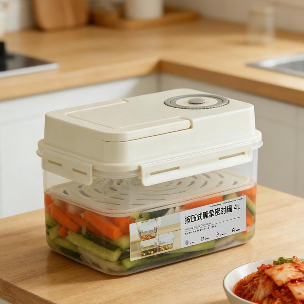 Kimchi-Einmachglas 4L Press-Typ Luftdichtes Fermentationsglas Koreanischer Stil Einmach-Aufbewahrungsbox für Kühlschrank Heimküche