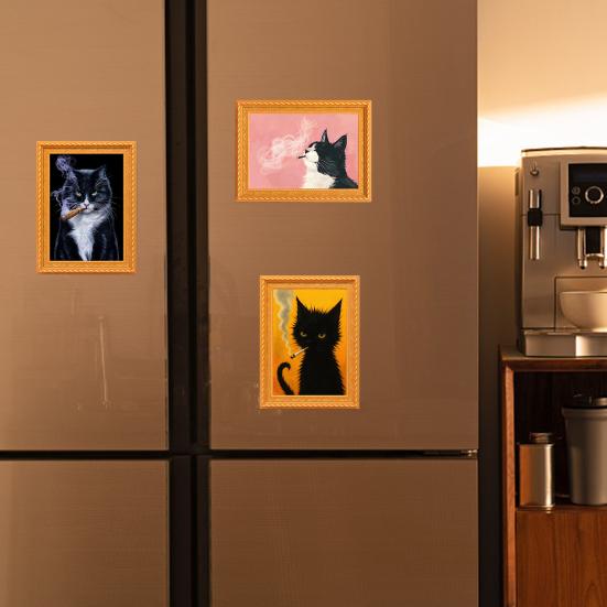 Magneet 3D Houten Frame Kat Koelkast Decoratie