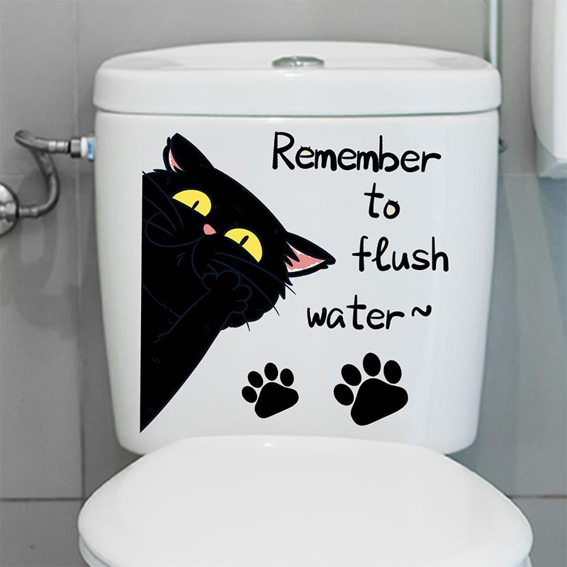 Cartoon Creative Black Cat Toilet Stickers Decorative Bathroom Toilet Lid Stickers Decorative Wall Stickers Removable
