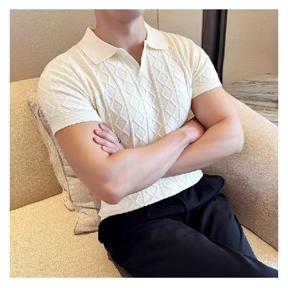 Sommer Casual High-End Poloshirt für Herren, Britisch Retro Button-Up Business Leicht und Atmungsaktiv Umlegekragen Kurzarm T-Shirt