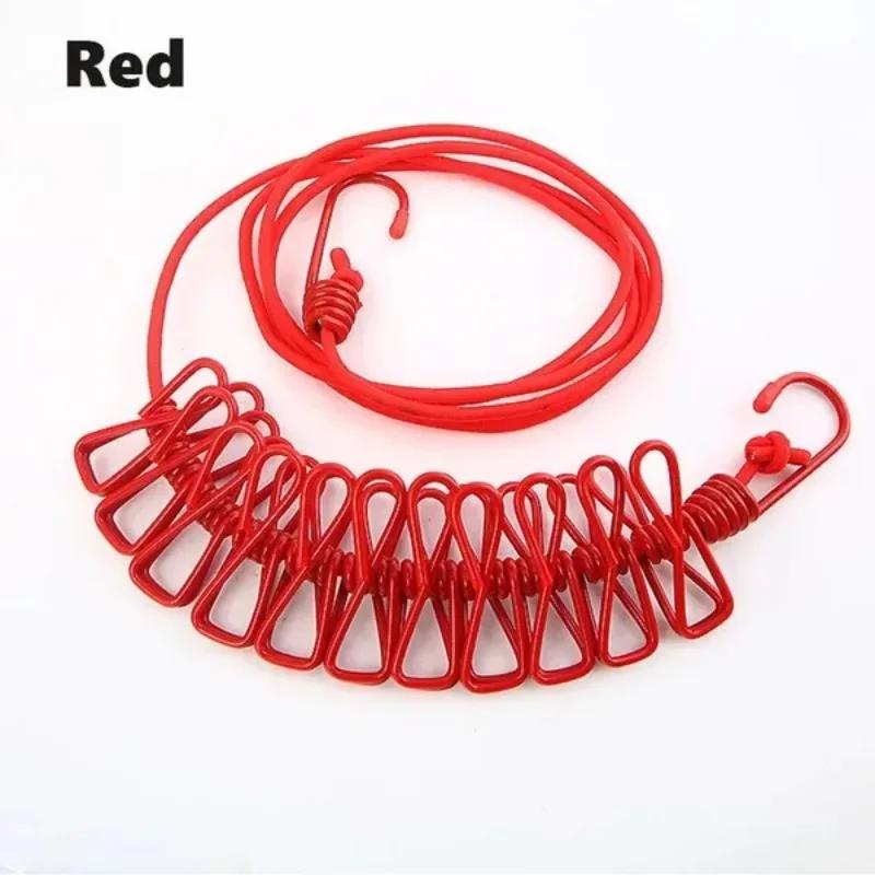 1 Pc Outdoor Portable 12 Clips Clothesline Multifunction Windproof Clothes Hanging Rope Camping Traveling Laundry Line