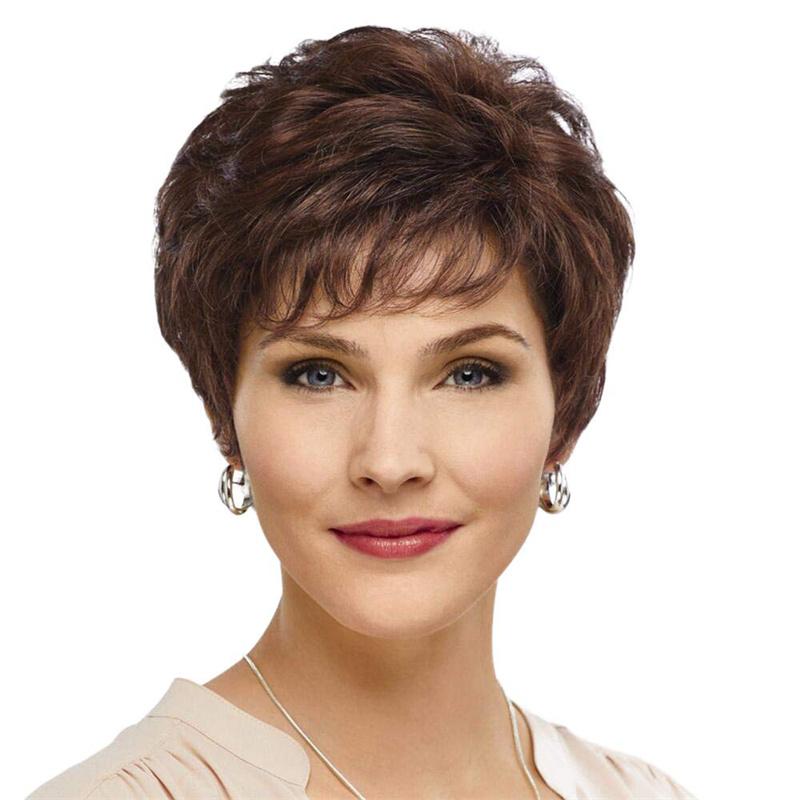 Synthetic Curly Hair Wig for Women Daily Dark Brown Wig with Bangs Short Wigs Ladies Natural Fake Hair Heat Resistant