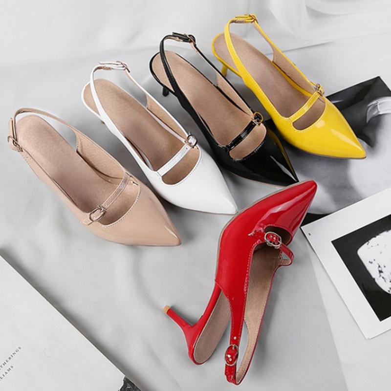 Letní dámské sandály Velká velikost 45 Červené Nude Podpatky Lodičky Módní Špičaté Slingback Nazouváky Párty Kancelář Svatba Boty Dámské