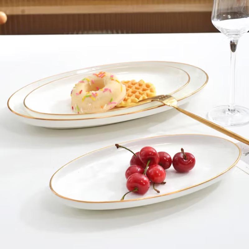 Taisun Nordic Złota Obrzeże Owalna Ceramiczna Talerz Ryba