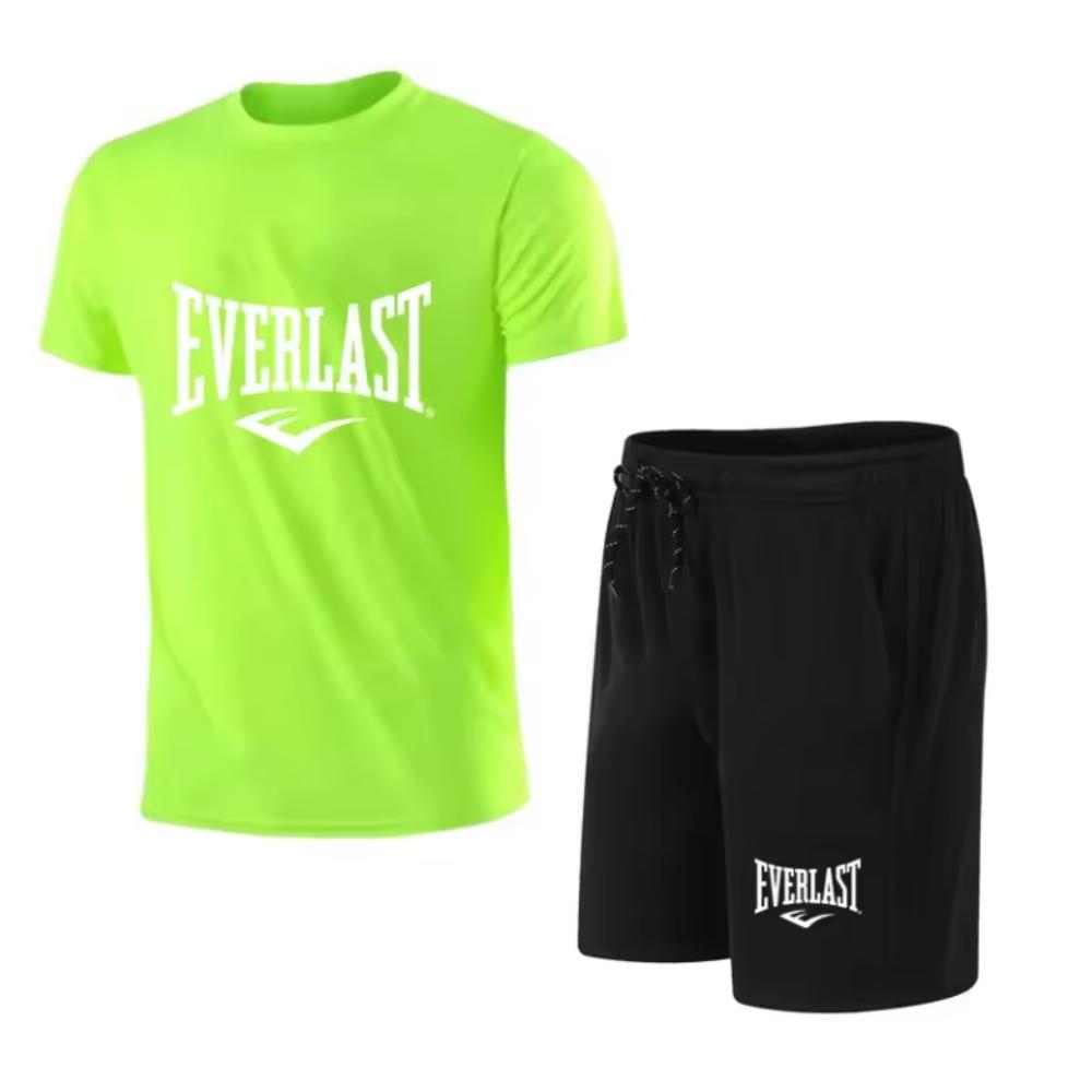 Camiseta masculina + shorts Conjunto de duas peças Casual Respirável Manga Curta Esportes Corrida Fitness Roupas com Estampa de Marca
