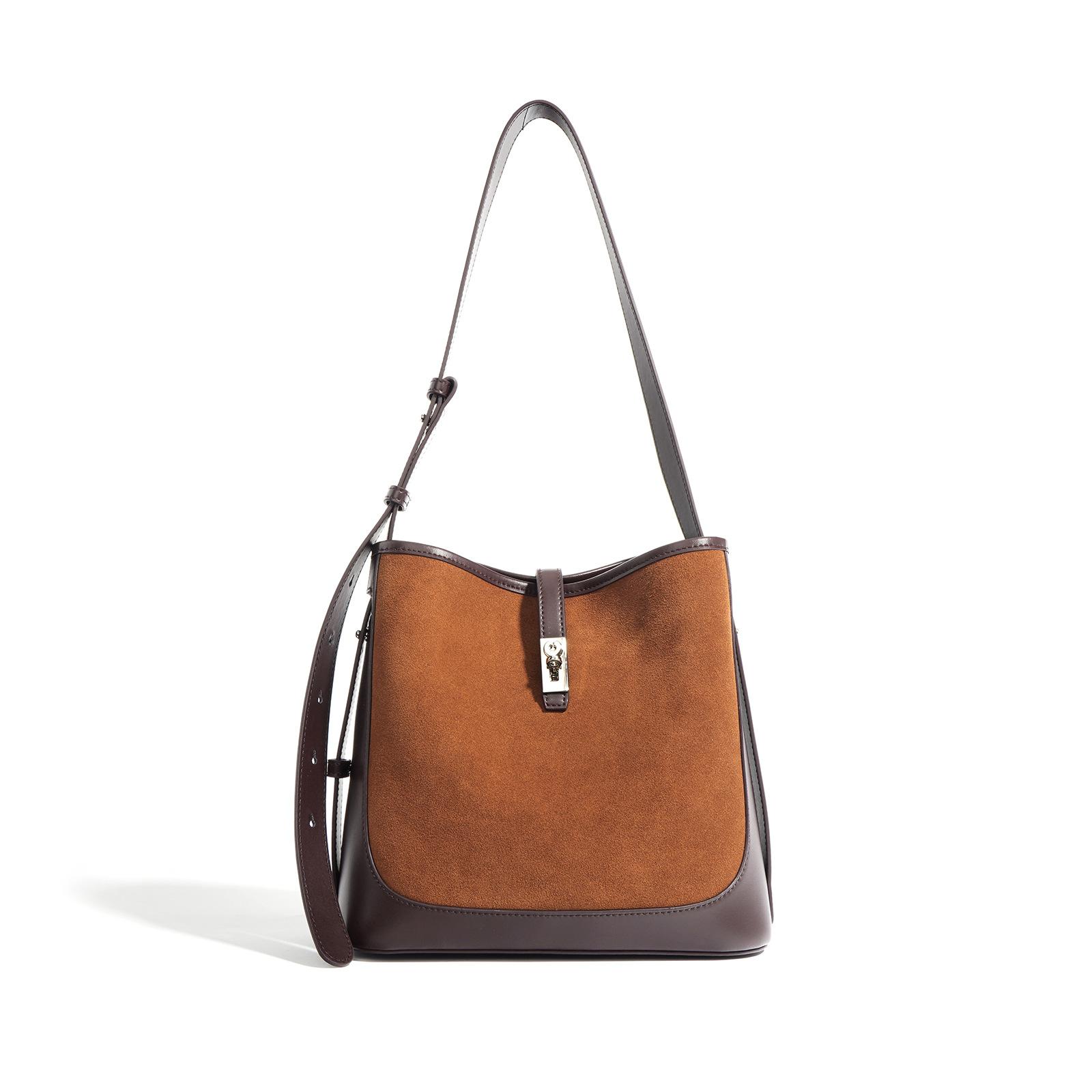 

New contrasting color anti-velvet cowhide shoulder bag simple commuting large capacity leather messenger bag trendy niche design sense коричневый