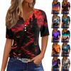 Women's Casual Halloween Print V Neck Short Sleeve Button T Shirt Top Lightweight Comfortable Fit Soft Fabric