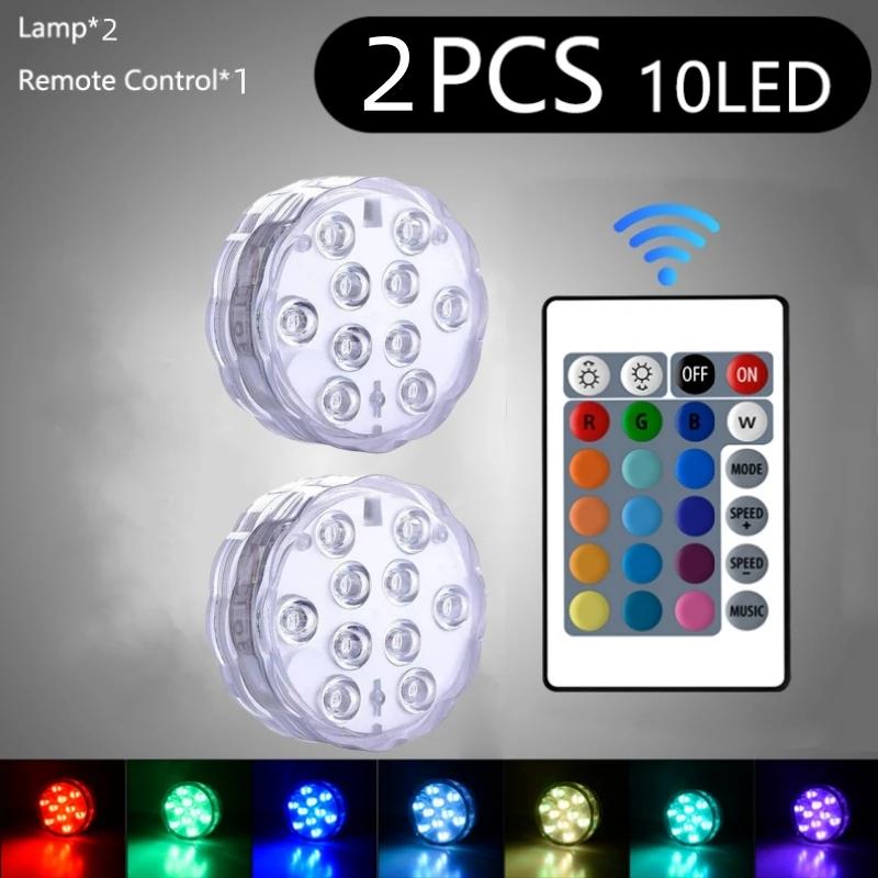 10Leds RGB LED Underwater Light Submersible Night Lamp Battery Powered Garden Swimming Pool Light For Wedding Party Vase Bowl
