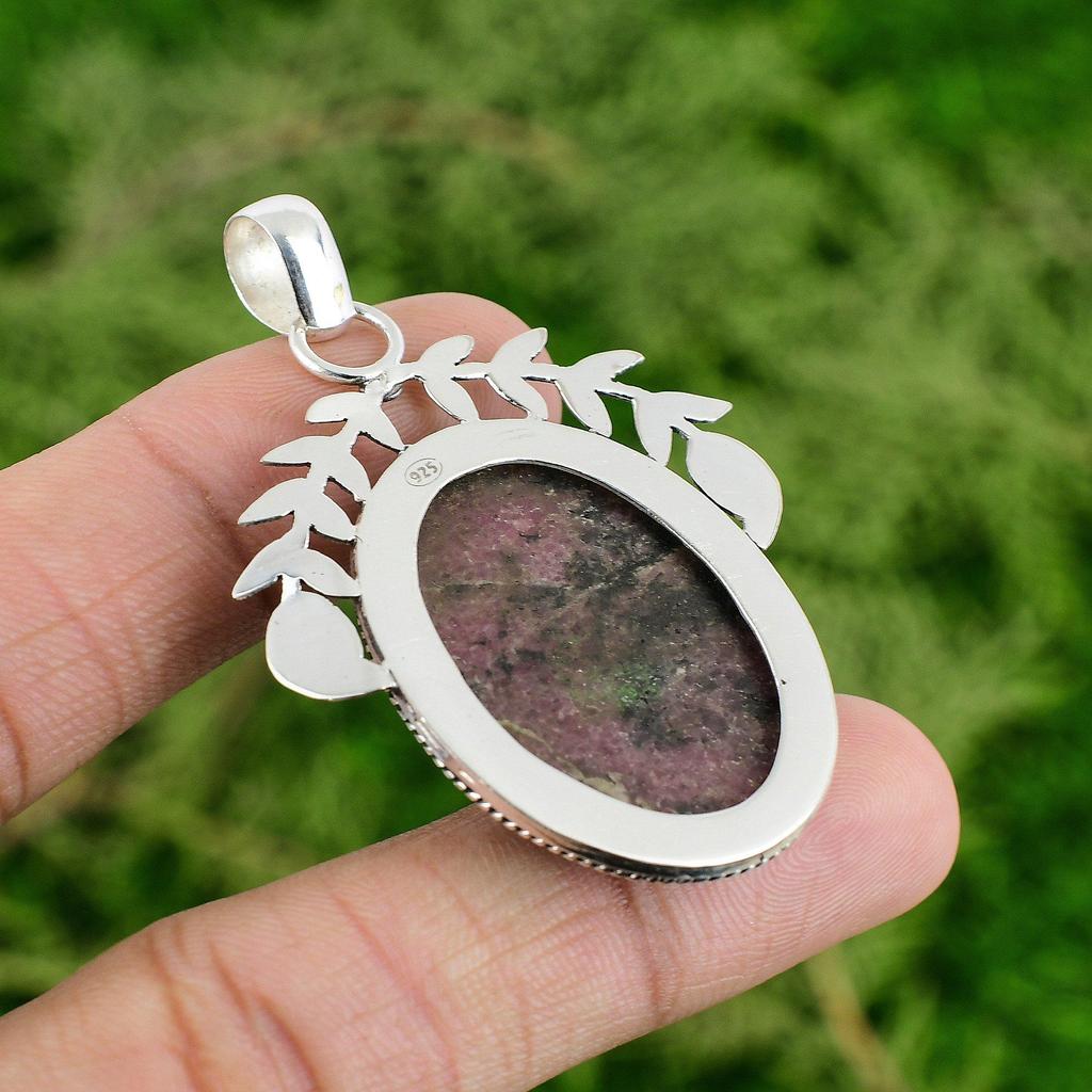 Sterling Silver Naturlig Rodonit Hantverksmässig Födelsedag Infattning Bröllop Hänge Smycken