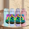 1PC Retro Colorful Futbol Badge Print 750ml Color Plastic Sports Water Bottle Leakproof Flip Straw Lid Suitable for Sports Office Home Use